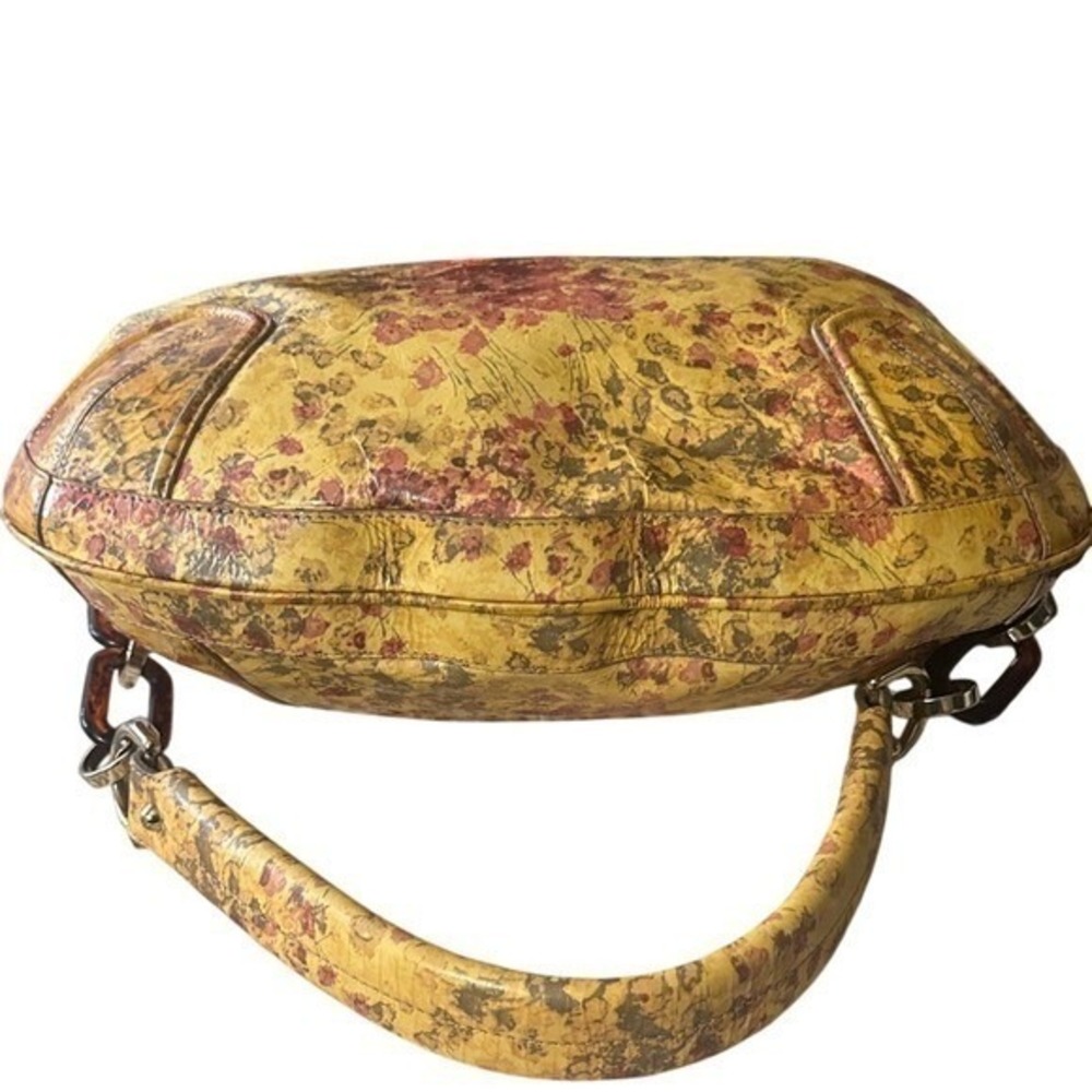 Bally Yellow Floral Distressed Leather Tote Bag Made in Italy Tortoise Chain - Picture 3 of 16